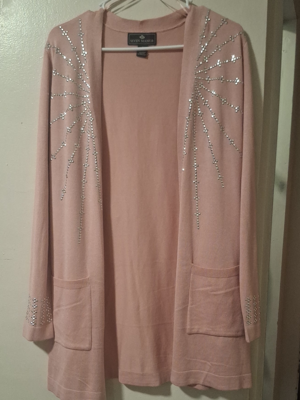 Pink Rhinestone Open-Front Cardigan